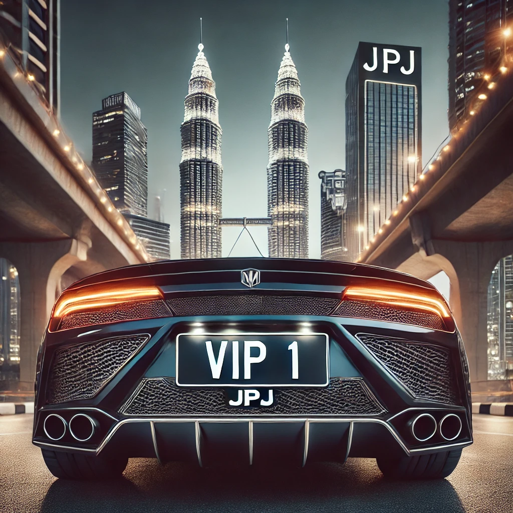 VIP 1 license plate on a luxury car, symbolizing exclusivity for JPJ number plates for sale